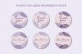 Printable Thank You Rounded Badge Sticker and Branding Logo Sticker Decorated with Purple Organic Blob and Botanical Object.