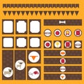 Printable tribal set of vintage dog party elements. Templates, labels, icons and wraps.