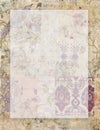 Printable vintage grungy shabby chic style floral stationary on collaged vintage wallpaper background with space for text Royalty Free Stock Photo