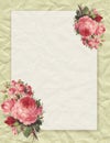 Printable vintage shabby chic style floral rose stationary on crumpled paper background Royalty Free Stock Photo