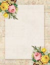 Printable vintage shabby chic style floral rose stationary on wood background Royalty Free Stock Photo