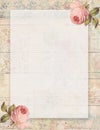 Printable vintage shabby chic style floral rose stationary on wood background Royalty Free Stock Photo