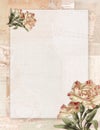 Printable vintage shabby chic style floral rose stationary on wood background Royalty Free Stock Photo