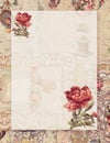 Printable vintage shabby chic style floral stationary on antique victorian collaged paper background
