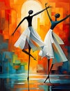 An abstract painting of two women dancing ballet. Royalty Free Stock Photo