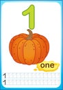 Printable worksheet for kindergarten and preschool. Exercises for writing numbers. Bright Vegetable harvest chili pepper, pumpkin,