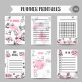 Printables with cat breeds. Organizer design for girls Notes for cat lovers Vector illustration Cute kitten sketch
