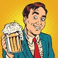 Printavatar portrait man with a mug of foaming beer Royalty Free Stock Photo