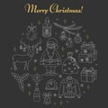 PrintChristmas and New Year holiday line icons set Royalty Free Stock Photo