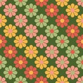 PrintCute flower power seamless pattern. Decorative retro minimal style smiley floral background. Royalty Free Stock Photo
