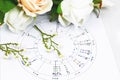 Printed astrology birth chart and little heart, workplace of astrology, spiritual, The callings, hobbies and passion, blueprints