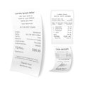 Printed cash receipts vector set on white