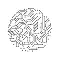 Printed circuit board black and white circle shape symbol of computer technology, vector Royalty Free Stock Photo