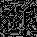 Printed circuit board black and white computer technology seamless pattern, vector Royalty Free Stock Photo