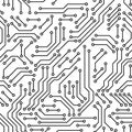 Printed circuit board black and white computer technology seamless pattern, vector Royalty Free Stock Photo