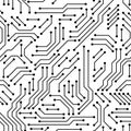 Printed circuit board black and white computer technology seamless pattern, vector Royalty Free Stock Photo