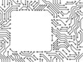 Printed circuit board black and white computer technology square frame template, vector