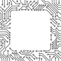 Printed circuit board black and white computer technology square frame template, vector