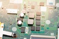 Printed circuit board components, electronics shiny background Royalty Free Stock Photo