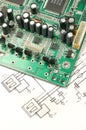 Printed circuit board and electronic scheme Royalty Free Stock Photo