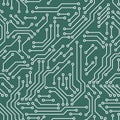 Printed circuit board green and white computer technology seamless pattern, vector Royalty Free Stock Photo