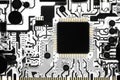 A printed circuit Board with a microprocessor or microcontroller is very close-up Royalty Free Stock Photo