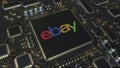 Computer printed circuit board or PCB with eBay Inc. logo. Conceptual editorial 3D rendering