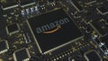Computer printed circuit board or PCB with Amazon.com, Inc. logo. Conceptual editorial 3D rendering