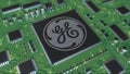 Computer printed circuit board or PCB with General Electric Company logo. Conceptual editorial 3D rendering