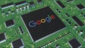 Computer printed circuit board or PCB with Google logo. Conceptual editorial 3D rendering