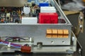 Printed Circuit Board PCB with, ICs, Capacitors, and Resistors Royalty Free Stock Photo