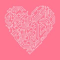 Printed circuit board pink and white heart shape computer technology, vector