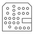 Printed circuit board with slots thin line icon, electronics concept, PSB vector sign on white background, outline style