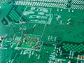 Printed circuit motherboard for the server, computer workstation, processor system on a background, computer assembly and repair,