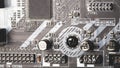 Printed computer motherboard with microcircuit, close up Royalty Free Stock Photo