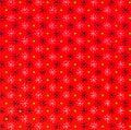 Bright red background with dots and simple petal shapes.