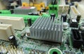 Printed electronic board with soldered radio components macro shot Royalty Free Stock Photo