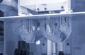 Printed models on 3D printer close-up. Objects printed on photopolymer sla Royalty Free Stock Photo