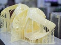 Printed models on 3D printer close-up. Objects printed on photopolymer sla 3D Royalty Free Stock Photo