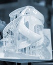 Printed models on 3D printer close-up. Objects printed on photopolymer sla 3D Royalty Free Stock Photo