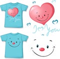 Printed pink T-shirt - funny heart face - vector