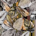 Printed Silk Scarf Design With Leaf Artistic Royalty Free Stock Photo