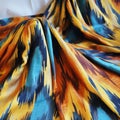 Printed Silk Skirt In Blue, Yellow, And Orange - Dark Gold And Dark Aquamarine Style