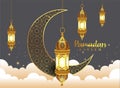 PrintEid Mubarak greeting Card Illustration, Ramadan Kareem Wishing for Islamic festival for banner, poster, background, flyer,