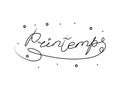 Printemps phrase handwritten with a calligraphy brush. Spring in French. Modern brush calligraphy. Isolated word black