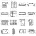 Printer cartridge icons set, outline style