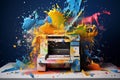 Printer color splashes element. Generate Ai Royalty Free Stock Photo