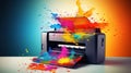 A printer with color splashes for office or professional photocopier Royalty Free Stock Photo