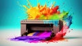 A printer with color splashes for office or professional photocopier Royalty Free Stock Photo