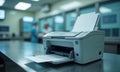 A printer is currently sitting on a table inside a hospital room Royalty Free Stock Photo
